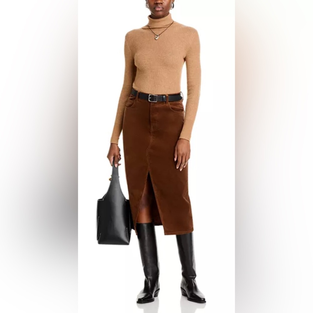 Paige Meadow Midi Skirt Corduroy Slit Maple Brown Classic Women Size 10 NEW